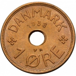 Реверс монеты Дания, 1 эре, 1926-1940