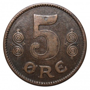 Реверс монеты Дания, 5 эре, 1913-1923