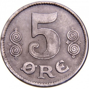 Реверс монеты Дания, 5 эре, 1918-1919