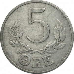 Реверс монеты Дания, 5 эре, 1941