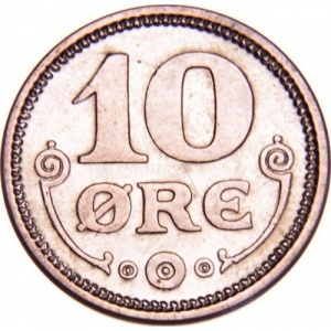 Реверс монеты Дания, 10 эре, 1914-1919