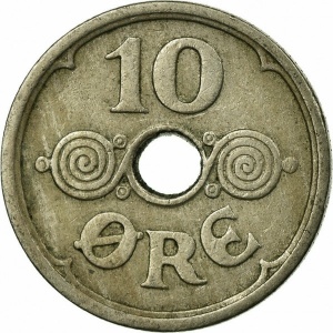 Реверс монеты Дания, 10 эре, 1924-1947