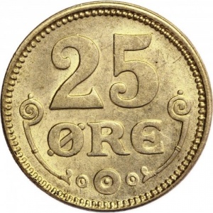Реверс монеты Дания, 25 эре, 1913-1919