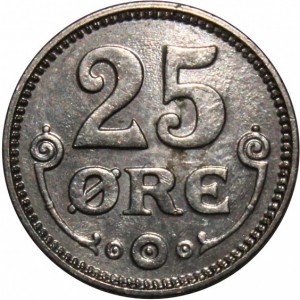 Реверс монеты Дания, 25 эре, 1920-1922