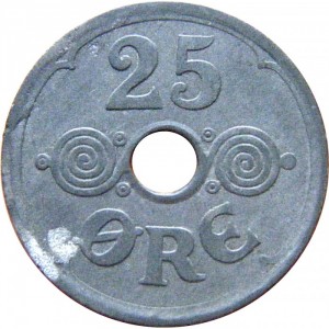 Реверс монеты Дания, 25 эре, 1941-1945