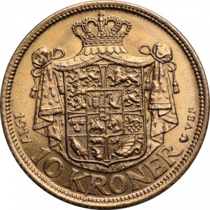 Реверс монеты Дания, 10 крон, 1913-1917