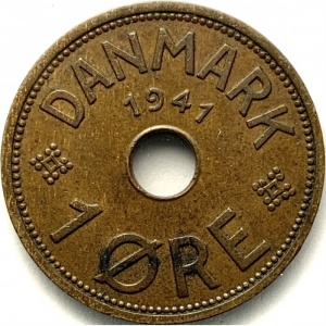 Реверс монеты Дания, 1 эре, 1941