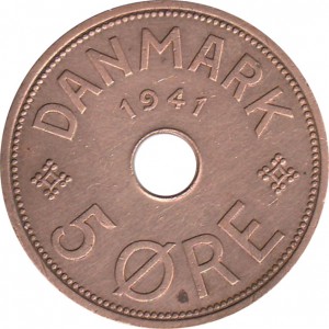 Реверс монеты Дания, 5 эре, 1941