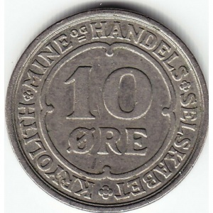 Реверс монеты Дания, 10 эре, 1922, Криолитовые шахты Ивигтут