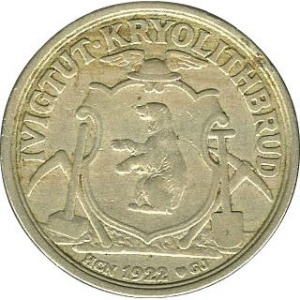 Аверс монеты Дания, 2 кроны, 1922, Криолитовые шахты Ивигтут