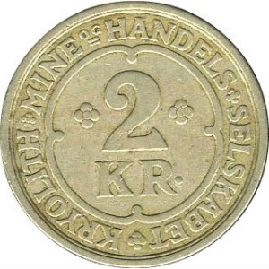 Реверс монеты Дания, 2 кроны, 1922, Криолитовые шахты Ивигтут