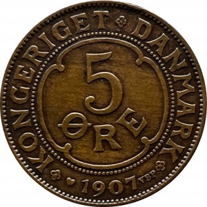 Реверс монеты Дания, 5 эре, 1907-1912