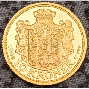 Реверс монеты Дания, 10 крон, 1908-1909