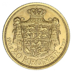 Реверс монеты Дания, 20 крон, 1908-1912
