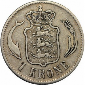 Реверс монеты Дания, 1 крона, 1875-1898