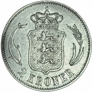 Реверс монеты Дания, 2 кроны, 1875-1899