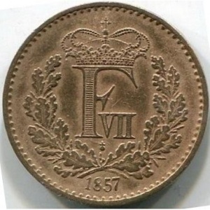 Аверс монеты Дания, ½ скиллинг-ригсмёнта, 1857