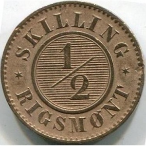 Реверс монеты Дания, ½ скиллинг-ригсмёнта, 1857