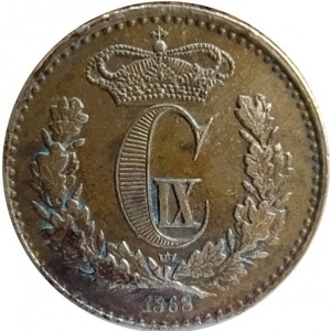 Аверс монеты Дания, ½ скиллинг-ригсмёнта, 1868