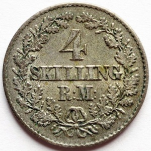 Реверс монеты Дания, 4 скиллинг-ригсмёнта, 1854-1856