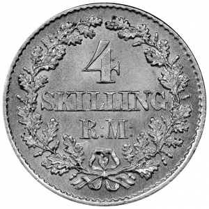 Реверс монеты Дания, 4 скиллинг-ригсмёнта, 1867-1874