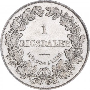 Реверс монеты Дания, 1 ригсдалер, 1854-1855