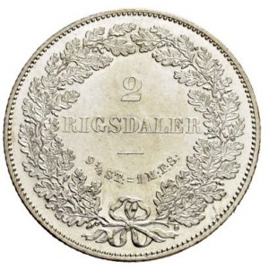 Реверс монеты Дания, 2 ригсдалера, 1864-1872