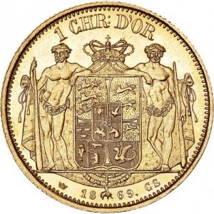 Реверс монеты Дания, 1 дьёр, 1869