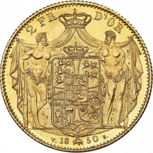 Реверс монеты Дания, 2 дьёра, 1850-1863