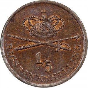Реверс монеты Дания, ⅕ ригсбанкскиллинга, 1842