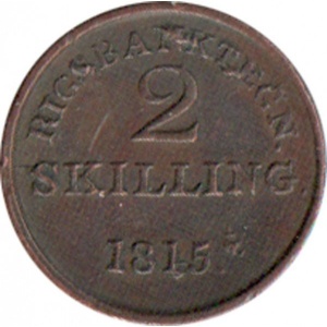 Реверс монеты Дания, 2 скиллинга, 1815
