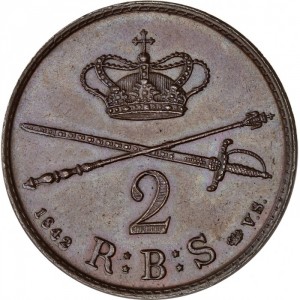 Реверс монеты Дания, 2 ригсбанкскиллинга, 1842