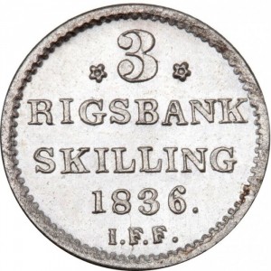 Реверс монеты Дания, 3 ригсбанкскиллинга, 1836