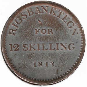 Реверс монеты Дания, 12 скиллингов, 1813