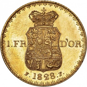 Реверс монеты Дания, 1 дьёр, 1828