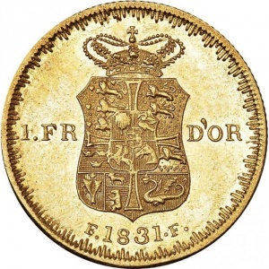 Реверс монеты Дания, 1 дьёр, 1829-1838