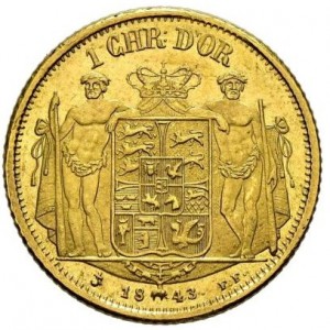 Реверс монеты Дания, 1 дьёр, 1843-1847