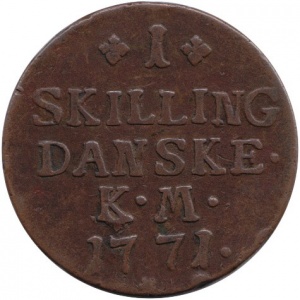 Реверс монеты Дания, 1 скиллинг, 1771