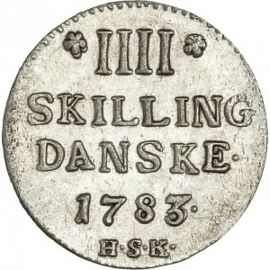 Реверс монеты Дания, 4 скиллинга, 1783