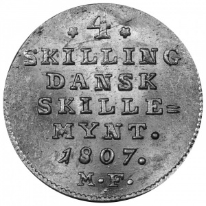 Реверс монеты Дания, 4 скиллинга, 1807