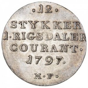 Реверс монеты Дания, 1/15 спесие далера, 1796-1799