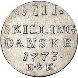 Реверс монеты Дания, 8 скиллингов, 1773-1783