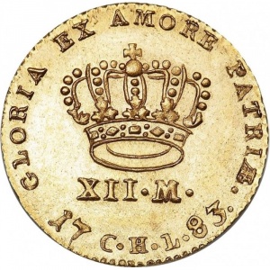 Реверс монеты Дания, 12 марок, 1781-1785