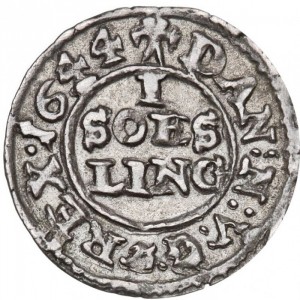 Реверс монеты Дания, 1 сейслинг, 1640-1648