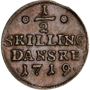 Реверс монеты Дания, ½ скиллинга, 1719