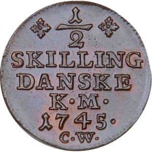 Реверс монеты Дания, ½ скиллинга, 1745