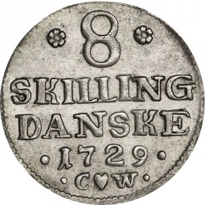Реверс монеты Дания, 8 скиллингов, 1729-1730