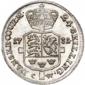 Реверс монеты Дания, 24 скиллинга, 1731-1732