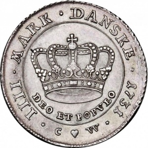 Реверс монеты Дания, 1 крона, 1731-1732