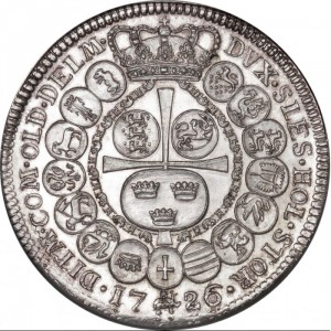 Реверс монеты Дания, 3 кроны, 1726